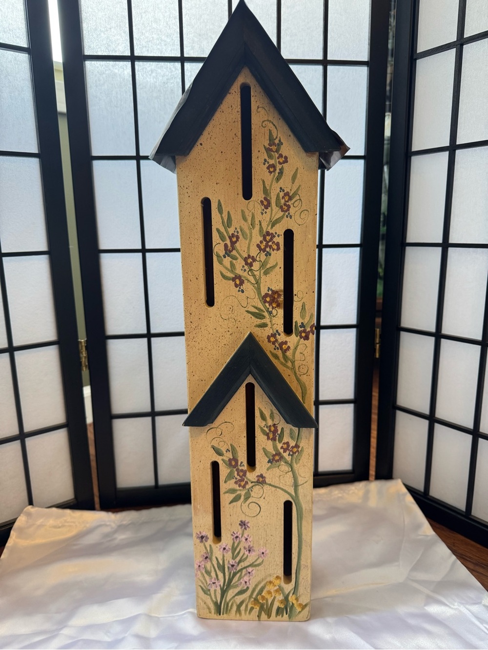 Hand-Painted Tall Wooden Birdhouse Decor